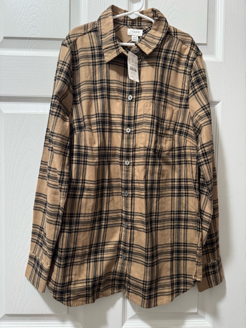 J. Crew Beige and Black Plaid Button-Down Shirt